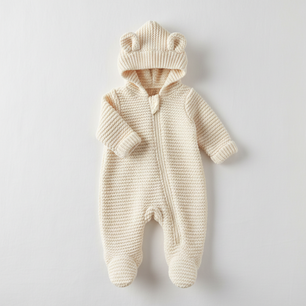 Knit Bear Ear Footed Sleeper – Newborn to 6 Months